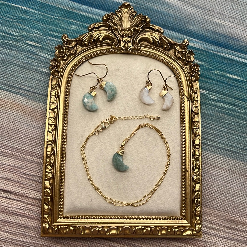 M15 Dainty Amazonite High Quality Gem Moon Faceted Necklace Moonstone Earrings